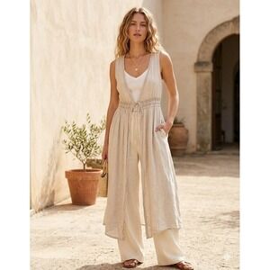 Francesca Bettini Italy Linen Crochet Lace Cardigan Vest Beige Tie  One Size